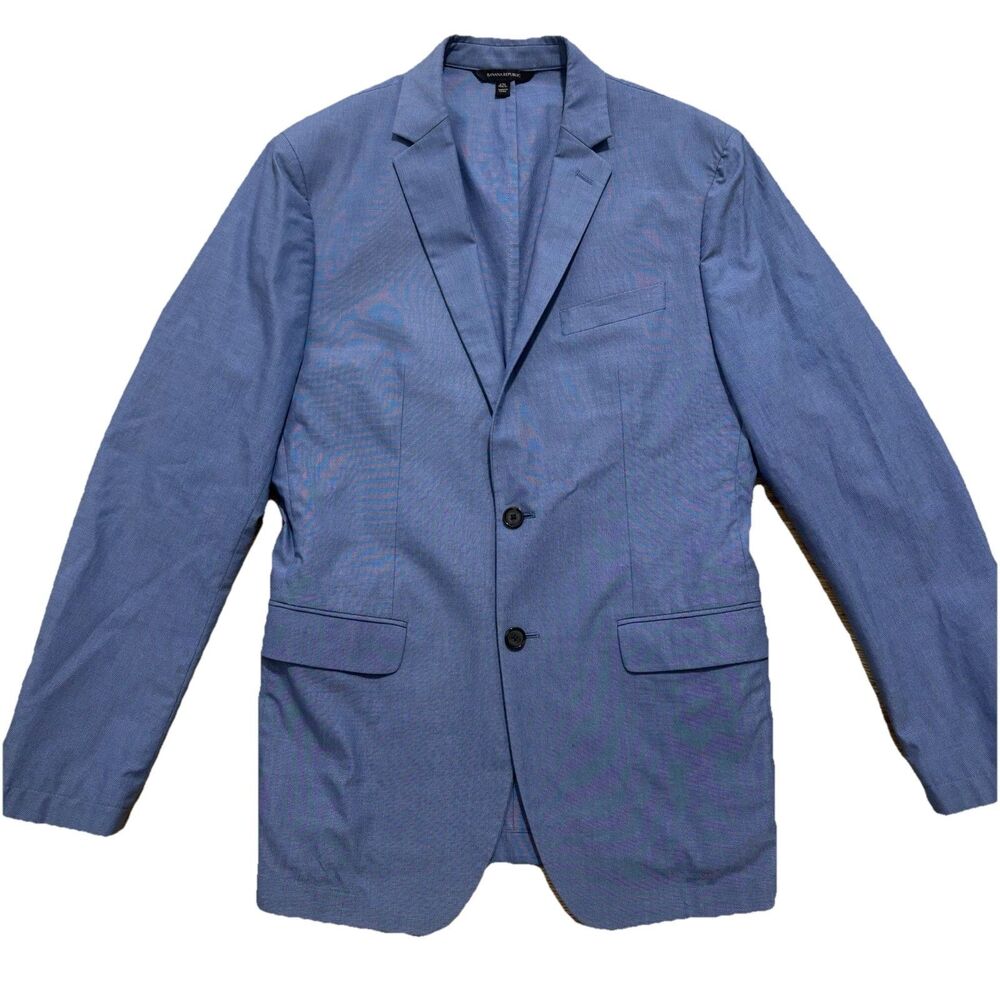 Banana Republic Unstructured Blazer Mens 42L Slim Fit Blue Cotton Jacket READ